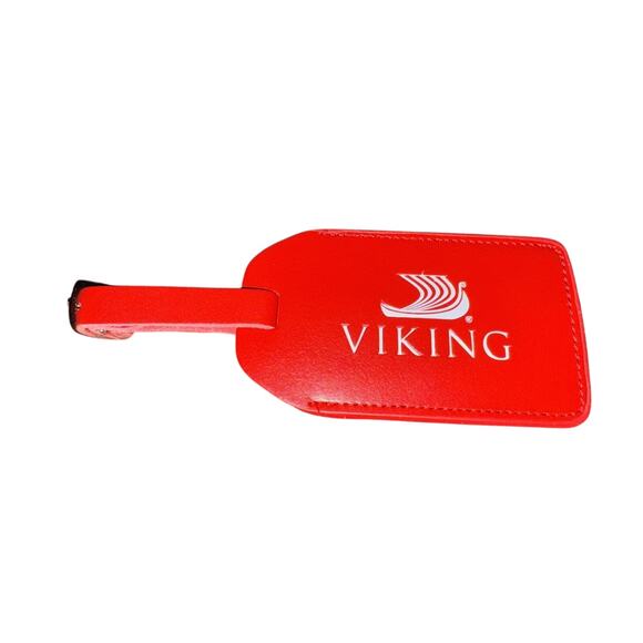 Viking Cruise Red Leather Travel Luggage Tag Unused Travel in Luxury Stand Out - Picture 1 of 5